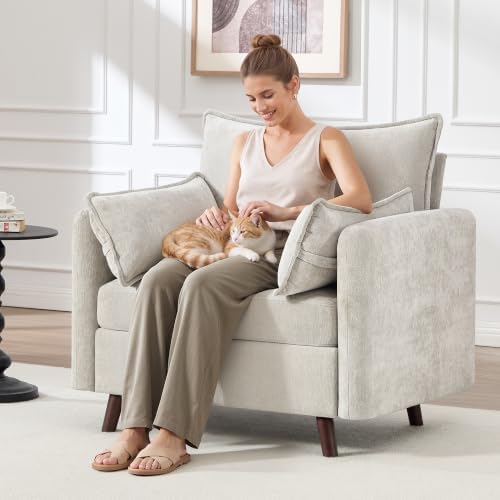 Oversized Accent Chair with Storage, Chenille Comfy Living Room Chairs with 2 by HOMYKA
