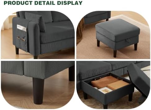 Modern Sectional Sofa with Storage Ottoman, L-Shaped 3-Seat Couch with 2 - Image 3