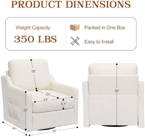 360° Swivel Accent Chair with High Back & Lumbar Support, Deep Seat - Image 2