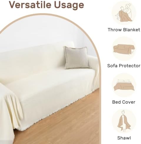 Couch Covers for 4 Cushion Sofa Cover 91" x 134" Cream White - Image 6