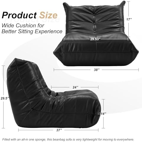 Hobestluk Bean Bag Chair Adult Leather Togo Chair Memory Foam Living Room - Image 2