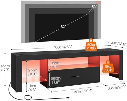 HOOBRO LED TV Stand with Power Outlets to 65 inch TV, Gaming Entertainment - Image 3