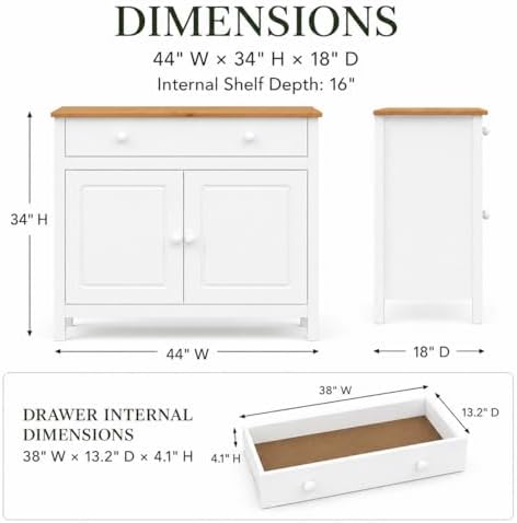 From the Tree Furniture 44" Wide White & Pine Top Solid Pine Shaker Sideboard - Image 2