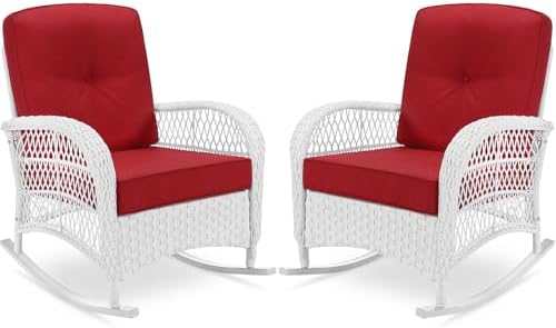 VIVIJASON 2 Piece Patio Wicker Rattan Rocker Chair, Outdoor Rattan Rocker Chair by VIVIJASON