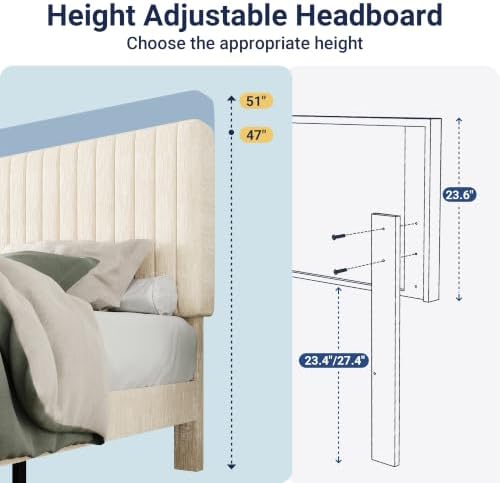Allewie Queen Bed Frame, Upholstered Platform Bed - Image 7