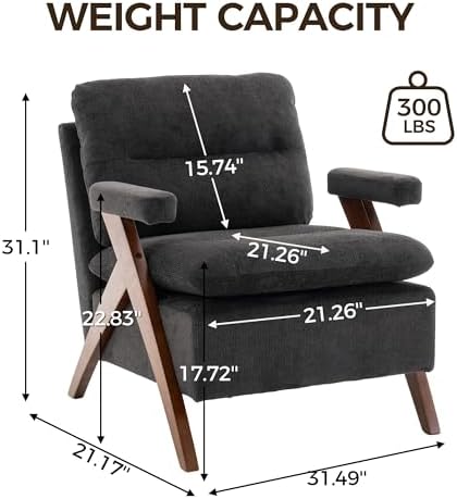 Mid Century Modern Accent Chair, Comfy Solid Wood Armchair - Image 2