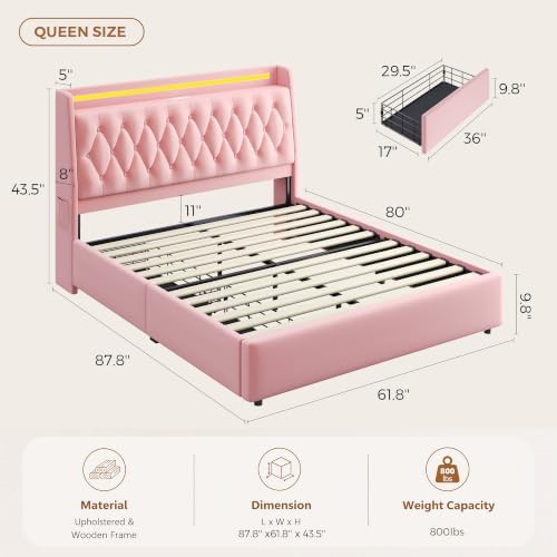 Jocoevol Queen LED Velvet Bed Frame - Image 2