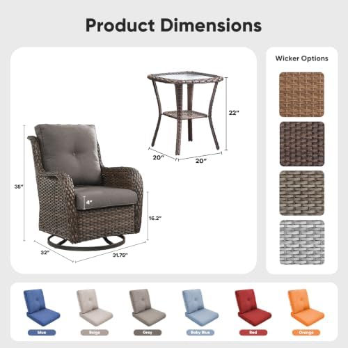 Belord Patio Wicker Chairs Swivel Rocker, Outdoor Patio Furniture Set - Image 2