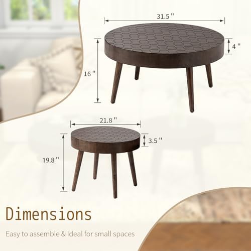 SUNBURY Coffee Table Set, Morden Round Coffee Table Set of 2, Livingroom Table - Image 2