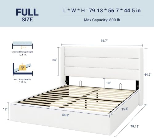 Allewie Full Size Lift Up Hydraulic Storage Bed Frame White - Image 2