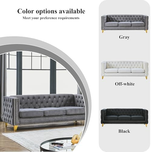 80.5" 2 Piece 3-Seater Velvet Chesterfield Sofa - Image 3