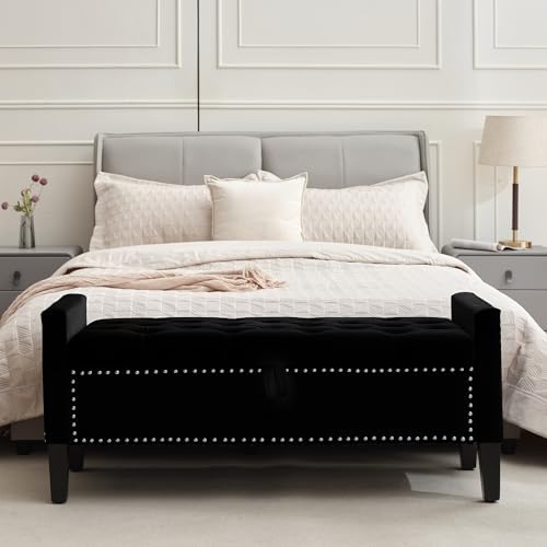 Velvet Storage Ottoman Bench, Modern Entryway Ottoman by CreekVista