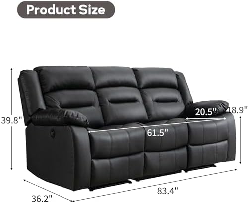 EBELLO Faux Leather Power Electric Reclining Sofa, Overstuffed Comfortable - Image 2
