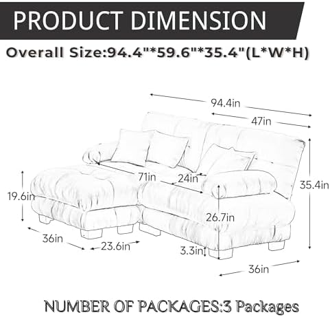 Modular Sectional Sofa for Living Room, 94.4" L-Shaped Comfy Couch - Image 2