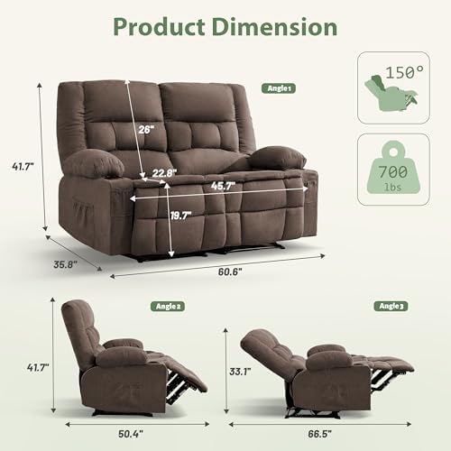 Loveseat Recliner Sofa, Wall Hugger Reclining Loveseat - Image 2