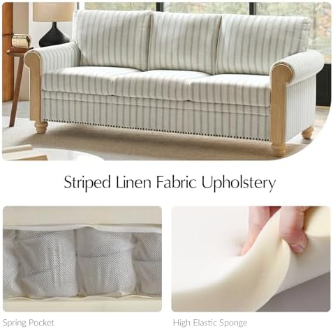 81" Mid-Century Modern 3-Seater Sofa, Stripe Upholstered Couch - Image 4