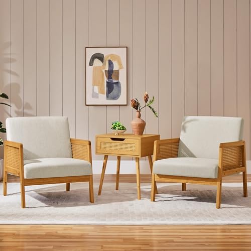Yaheetech Rattan Accent Chairs Set of 2, Boho Vintage Armchairs - Image 2
