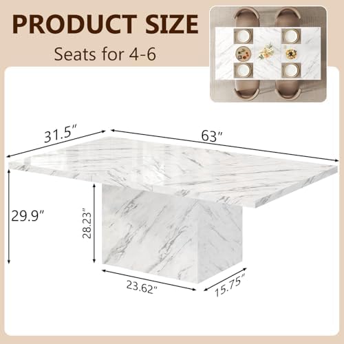 HSH 63" White Faux Marble Dining Table - Image 2
