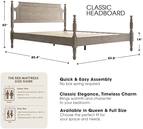 Solid Wood Queen Size Platform Bed Frame - Image 2
