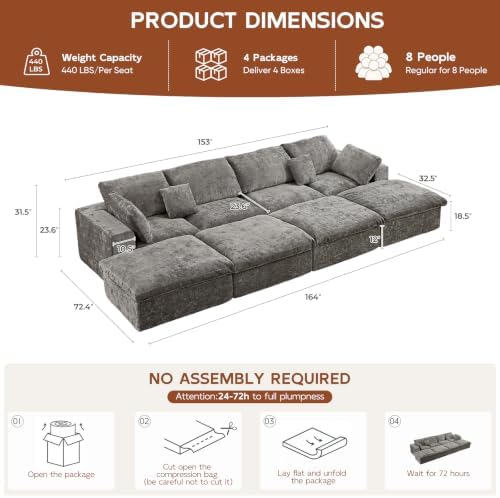 153" Oversized Boneless Sleeper Couch - Image 2