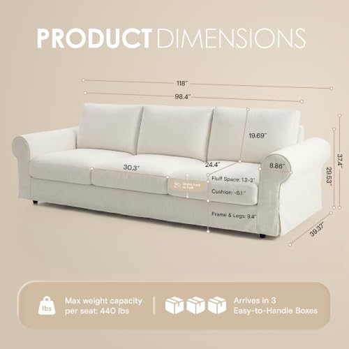 118" Oversized Cloud Couch, Classic Farmhouse Water-Repellent Chenille - Image 2