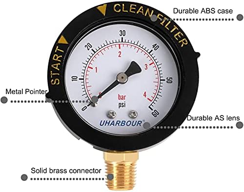 UHARBOUR Pool Filter Pressure Gauge 60psi 1/4" NPT Bottom Mount, Pool Pump - Image 6