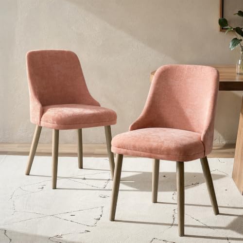 HULALA HOME Dining Chairs Set of 2, Coral Fabric Upholstered Dining Room Chairs by HULALAHOME