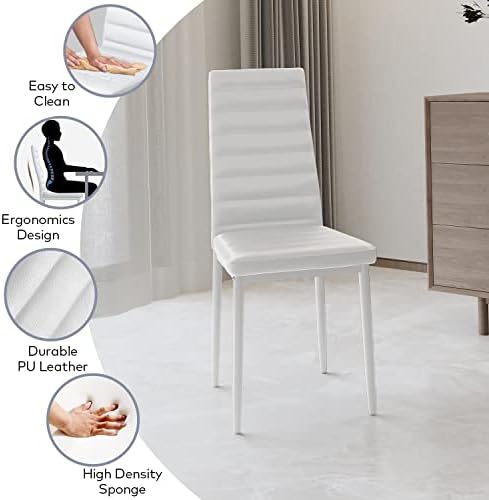 Gizoon White 7 Piece Glass Dining Table Set, Kitchen Table and Chairs Set - Image 6