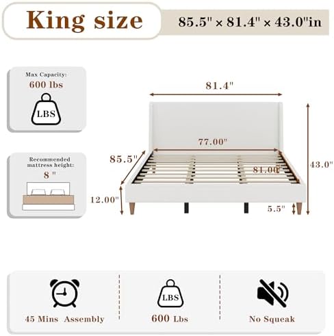 King Size Upholstered Platform Bed Frame - Image 2