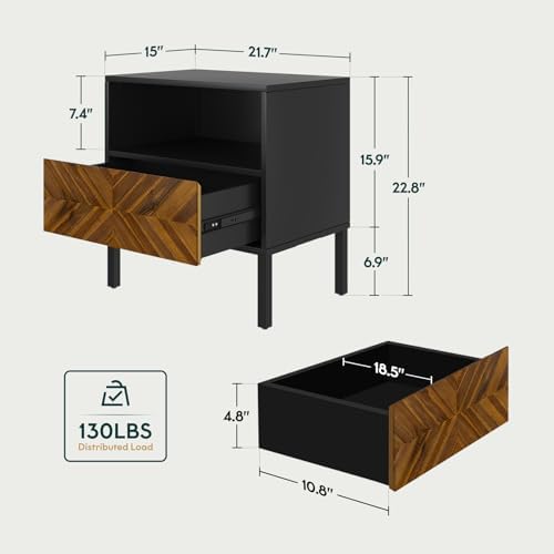 Bme Vivian Side Tables Bedroom, Solid Wood Bed Side Table, Mid Century Modern - Image 2