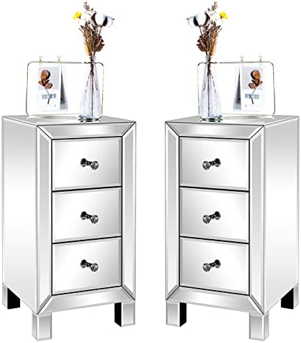 Bonnlo 3-Drawer Mirrored Nightstand Set of 2, End Table, Bedside Table by Bonnlo