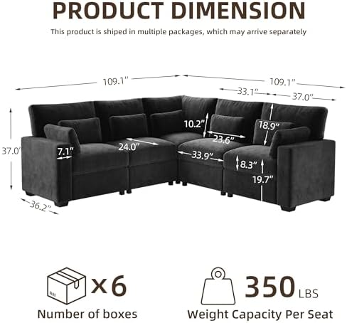WorthFurni 109.1'' Modular Sectional Sofa, L Shaped Oversized Extra Deep Couches - Image 2