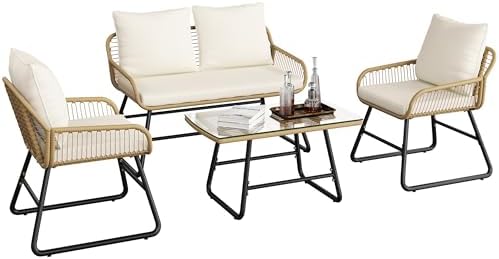Yaheetech 4 Piece Patio Furniture Set, Wicker Conversation Sets by Yaheetech