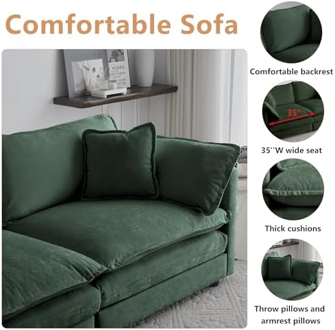 mikibama Luxury 2 Piece Cloud Couches Set, Modern Upholstered Chenille 3 Seater - Image 3