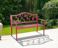 MFSTUDIO 50” Outdoor Garden Bench Cast Iron Metal Bird Pattern Backrest Red by MFSTUDIO