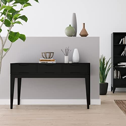 SIMPLIHOME Harper 54" Wide Solid Wood 3-Drawer Console Table in Black - Image 2