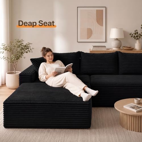 Claiks 104" Boneless Couch, U-Shape Corduroy Sectional Sofa - Image 6