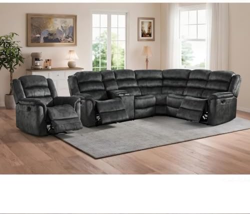 EBELLO Manual Reclining L-Shaped Sectional Sofa Set, Included Soft Fabric - Image 7