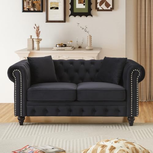 Mid Century Modern Chesterfield Velvet Loveseat Sofa by Unknown