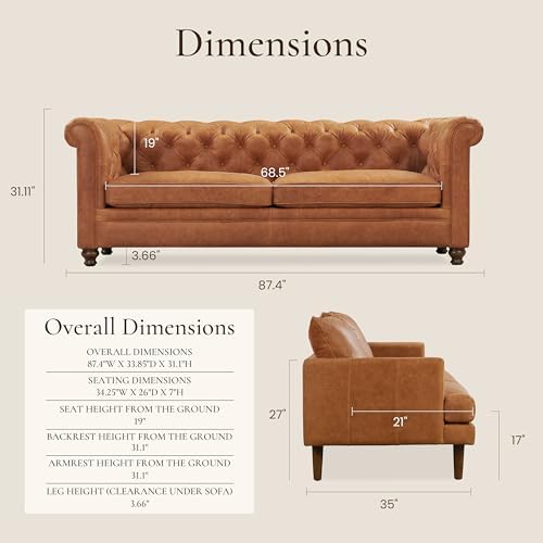 POLY & BARK Lyon 87.4” Leather Sofa in Cognac Tan – Full-Grain Pure-Aniline - Image 2