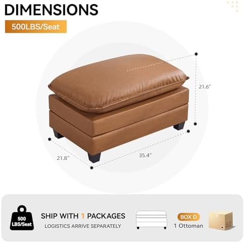 WUTUTUEE 35'' Modern Leather Cloud Sofa Ottoman, Rectangle Ottoman - Image 2