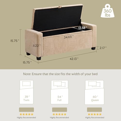GRAINELL 42.13” Storage Ottoman Bench, Upholstered Tufted Bedroom Bench - Image 2