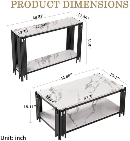 2 Pieces Living Room Table Set, Modern Coffee Table, Console Table - Image 3