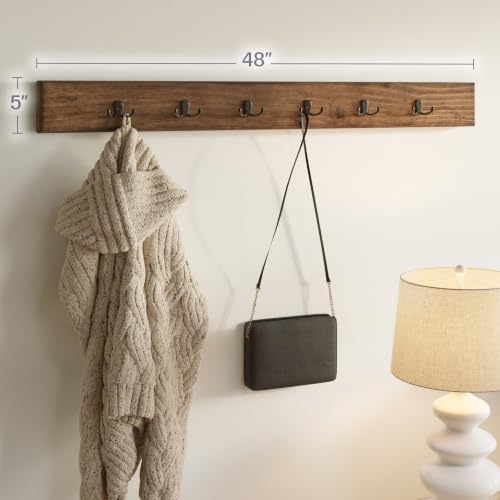 Pomona Solid Wood Entryway Wall Mount Coat Hook, Rustic Brown, 48 Inch - Image 3