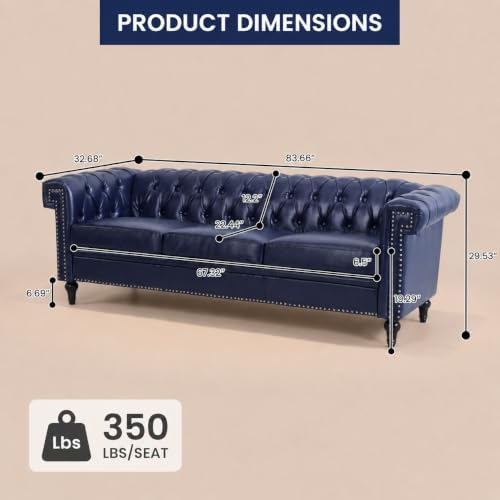 3 Seat Chesterfield Sofa, Faux Leather Couch - Image 2