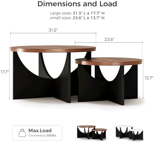 LIKIMIO Nesting Coffee Tables Set of 2, 31.5" Round Tables - Image 2