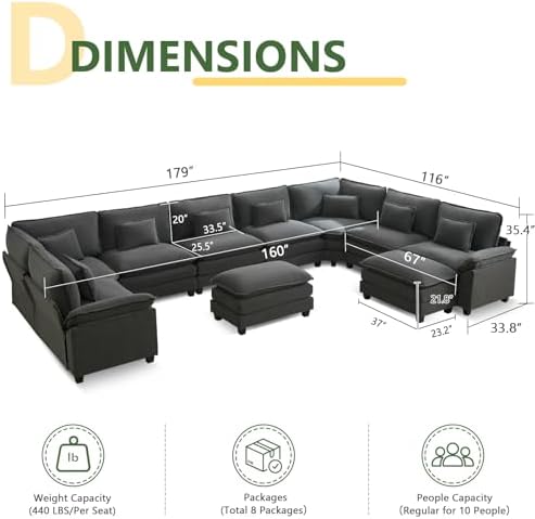 Oversized Modular Sectional Sofa Set, Convertible Deep Seat Cloud Couch - Image 2