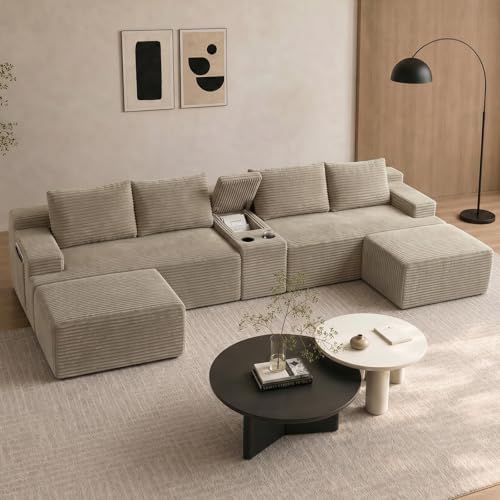 GNIXUU 140.6" Camel Boneless Cloud Sectional Couches - Image 3