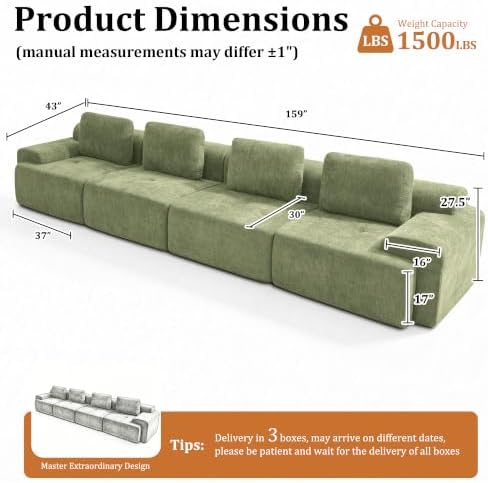 159" Oversized Boneless Couch, Comfort Cloud Sectional Couches - Image 2
