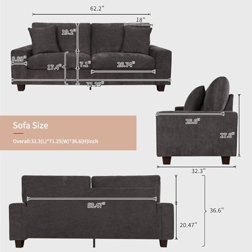 DOPEDIO 71.25" Modern Loveseat Sofa, Dark Grey, Couch - Image 2